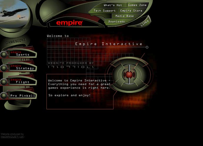 The Empire Interactive website front page from the 1990s