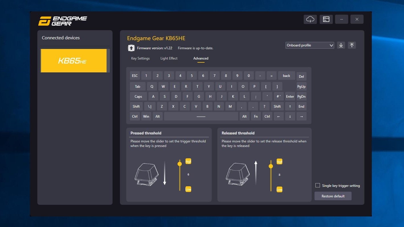 Configuration software for the Endgame Gear KB65HE Hall effect keyboard. - 5