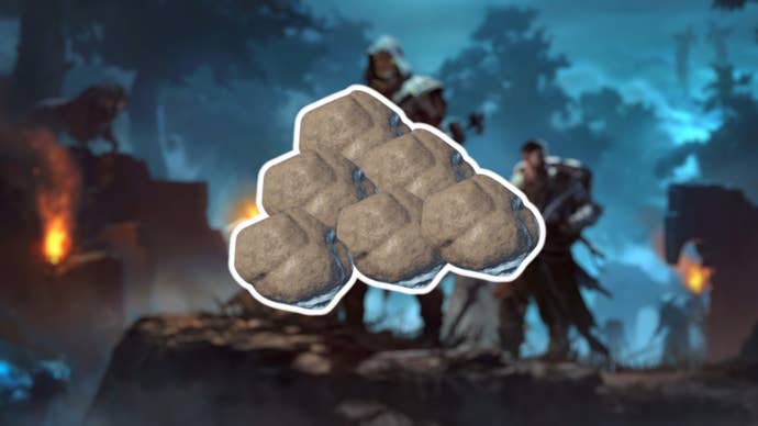 Blurred promotional image of Enshrouded with menu view of clay depositis at the forefront.