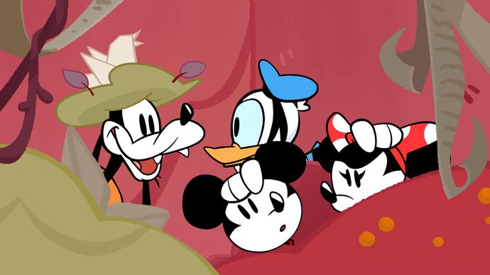 Goofy, Donald, Mickey and Minnie in Disney Illusion Island