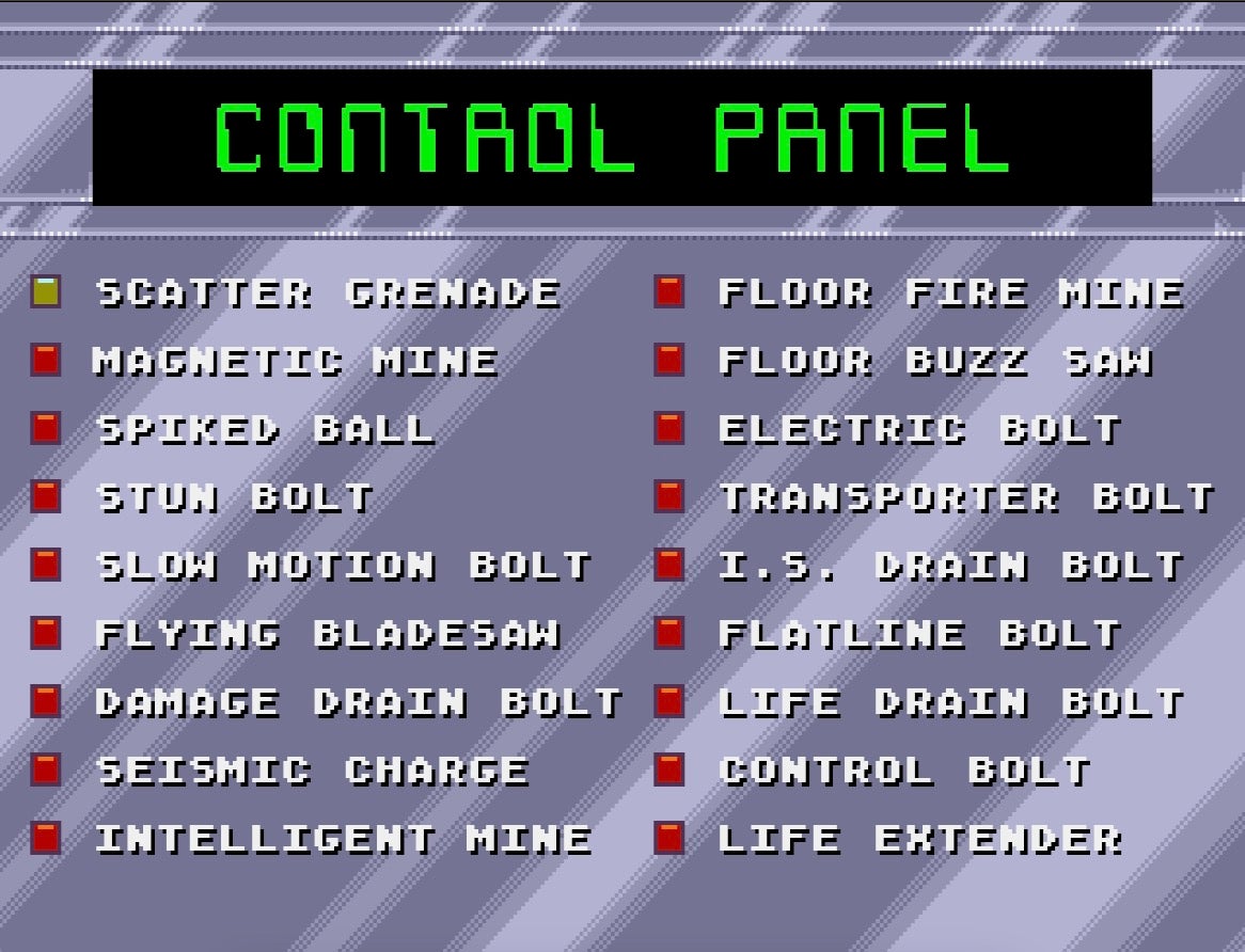 A shot of the control panel in Eternal Champions, showing all the possible weapon attacks.