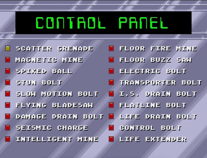A shot of the control panel in Eternal Champions, showing all the possible weapon attacks.
