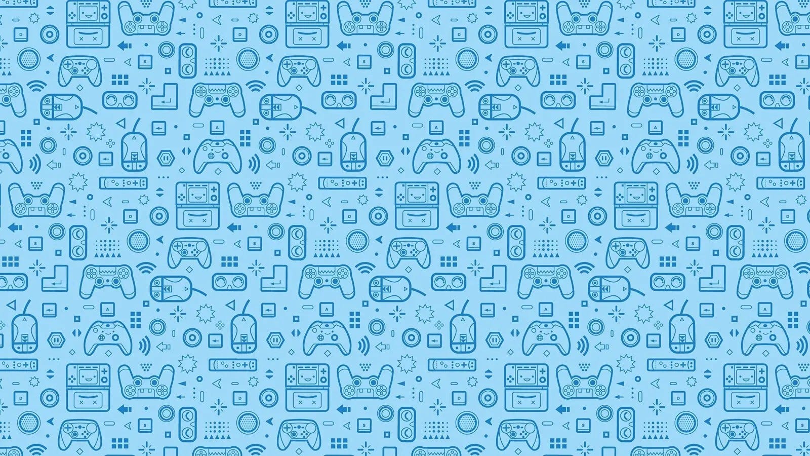 A collection of game controllers on a Eurogamer blue background.