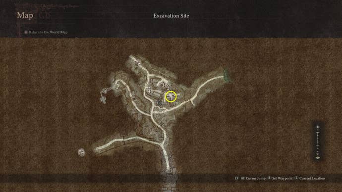 A map showing the Excavation Site in Dragon’s Dogma 2.