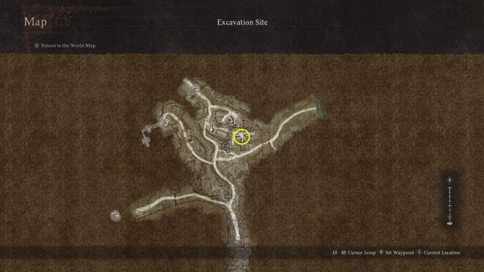 A map showing the Excavation Site in Dragon's Dogma 2.