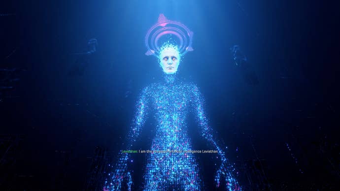 A tall digitized figure known as Leviathan stands alone in an inky void