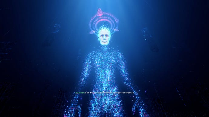 A tall digitized figure known as Leviathan stands alone in an inky void