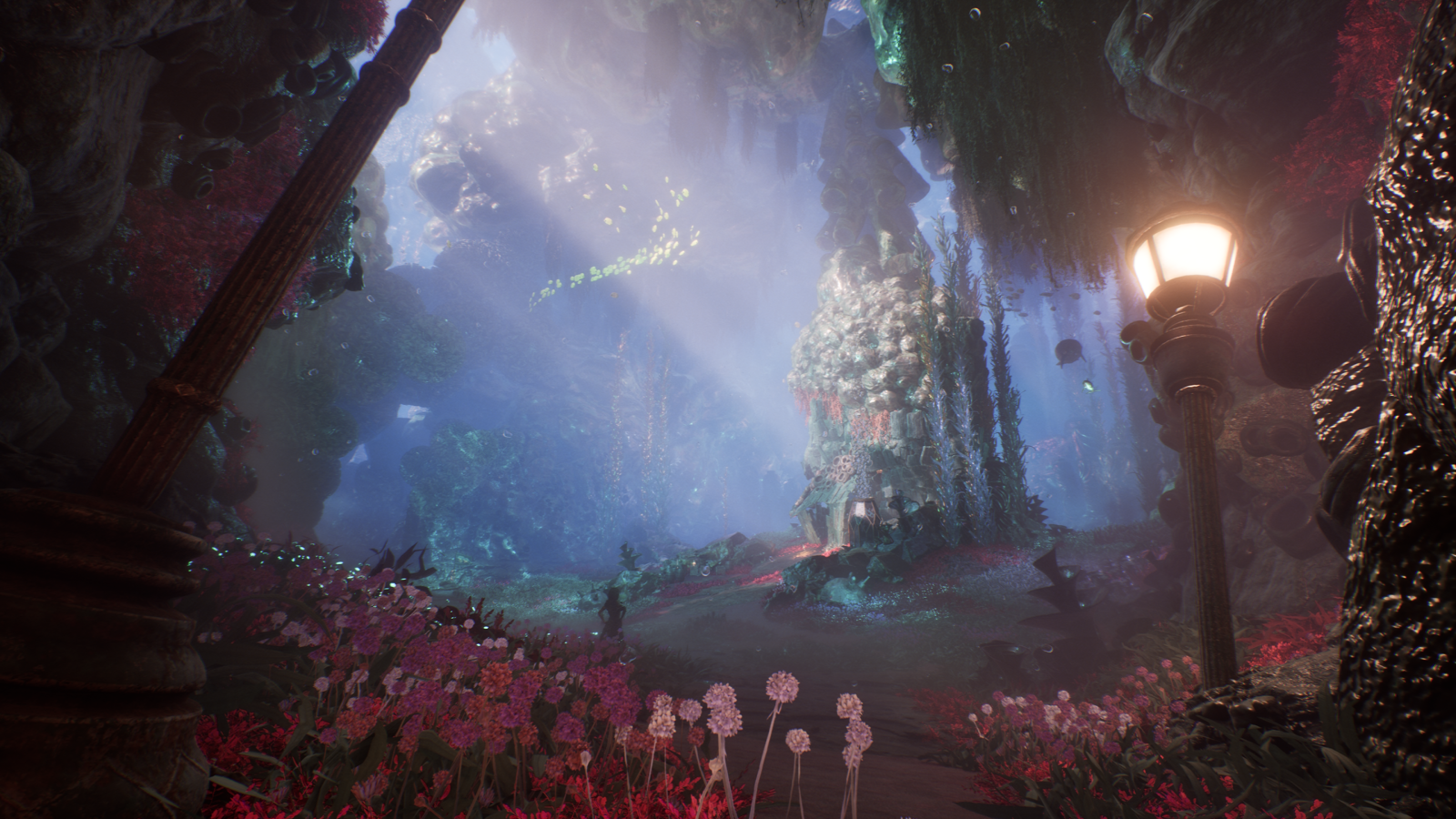 Clair Obscur: Expedition 33 screenshot showing a vast underwater world with a streetlamp