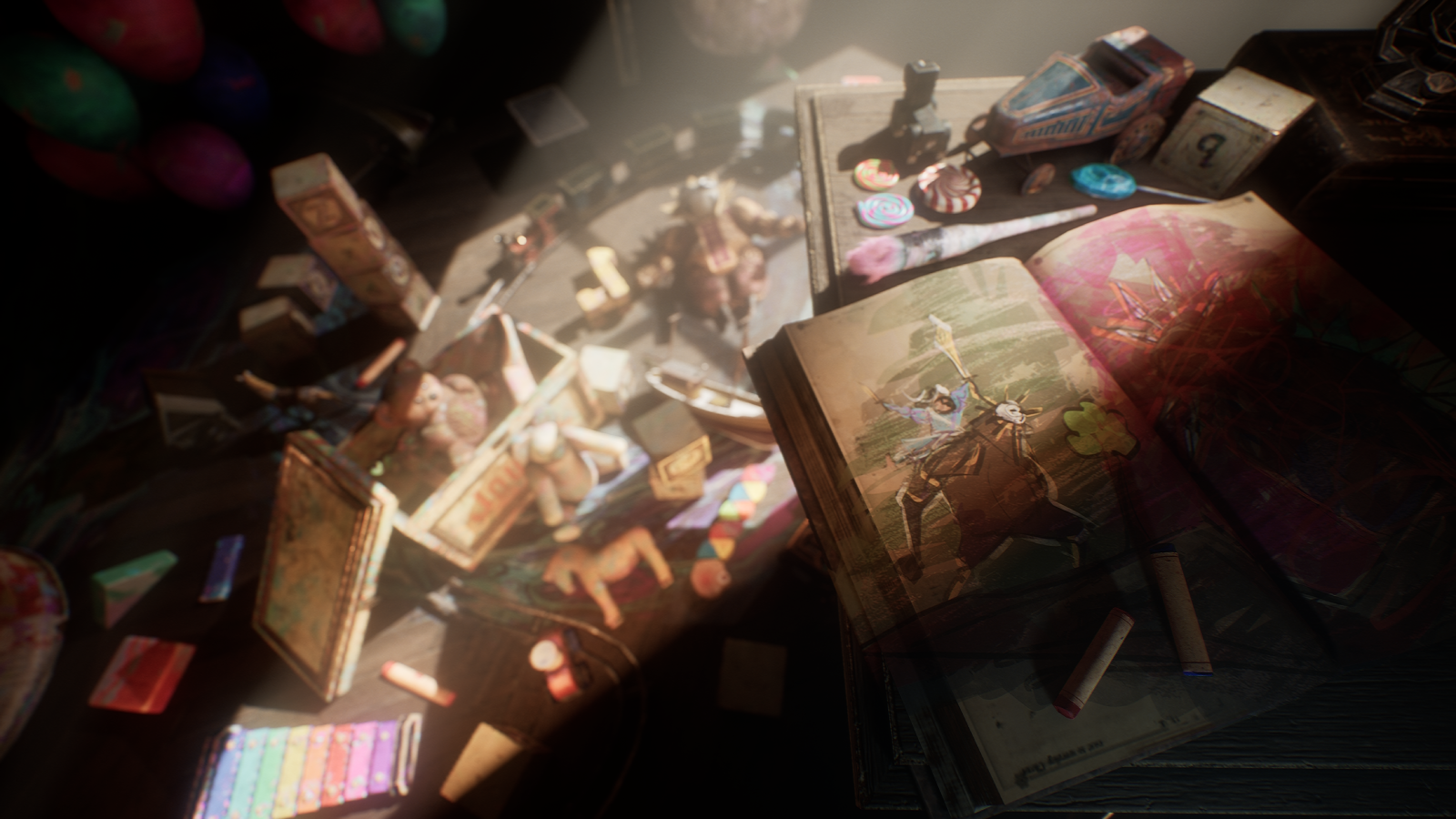 Artwork for Expedition 33 update, showing various paraphernalia from the game