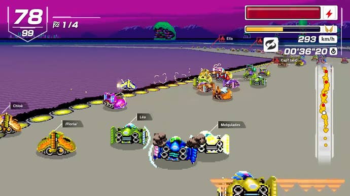 Mid race in F-Zero 99 crashing into others