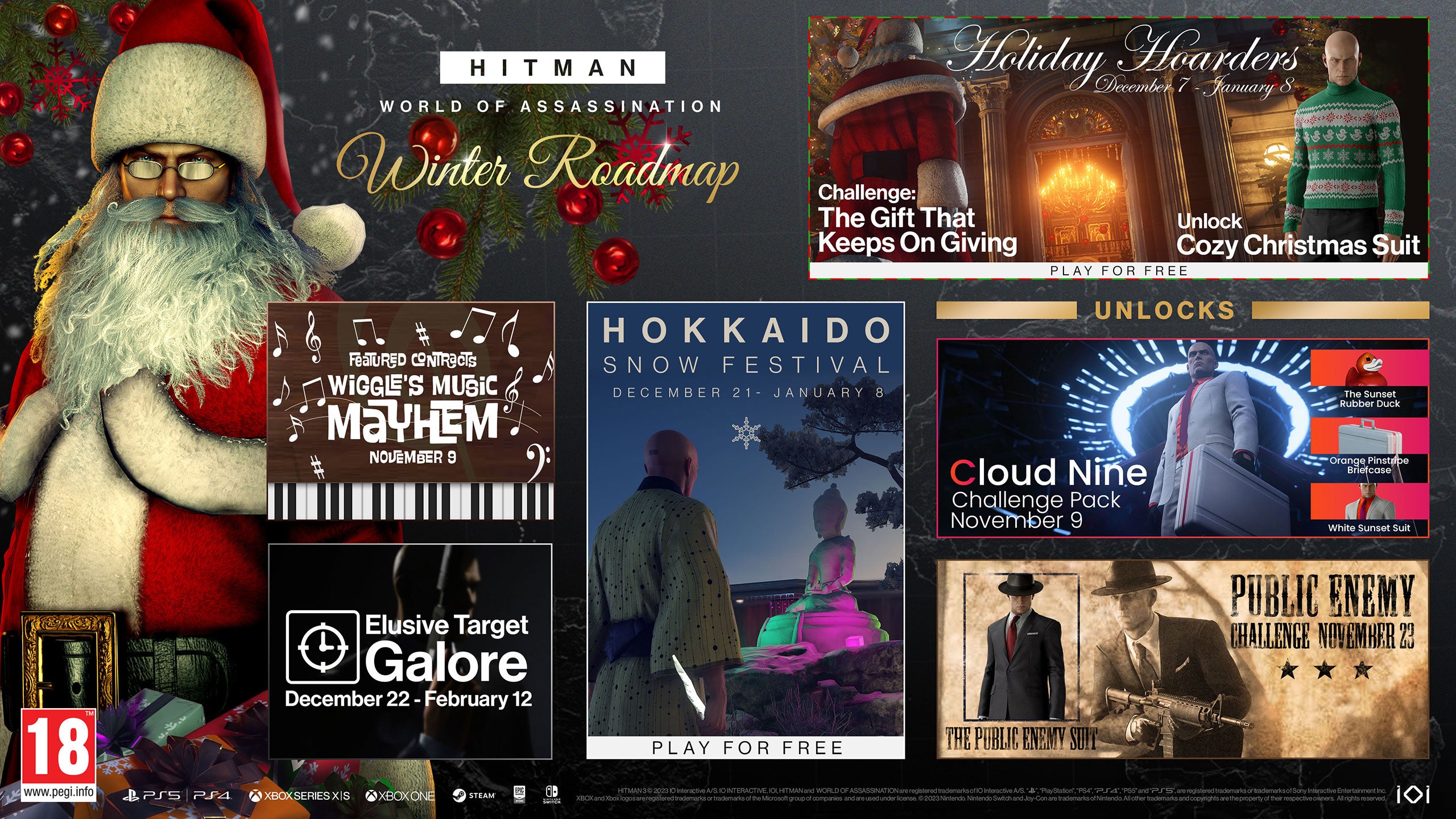 Here is IOI&rsquo;s winter roadmap for Hitman World of Assassination in picture form.