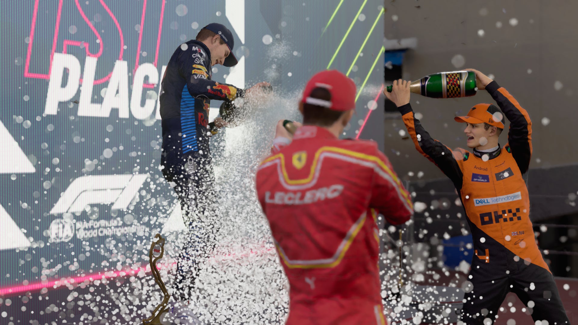 Some drivers celebrating on the podium in F1 24. - 4