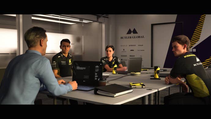 The main characters of point 3 of the F1 25 braking having a conversation.