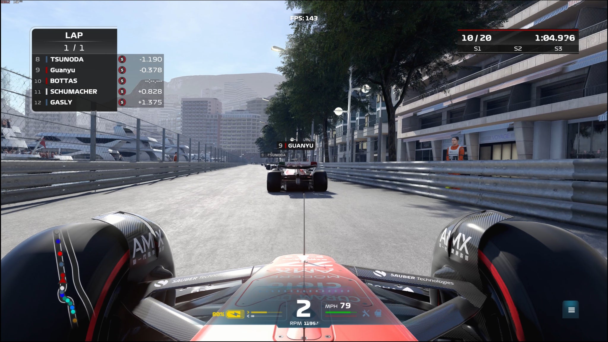 An AI-generated DLSS 3 frame in F1 2022, showing a driver's-eye view of a race in Monaco. - 5