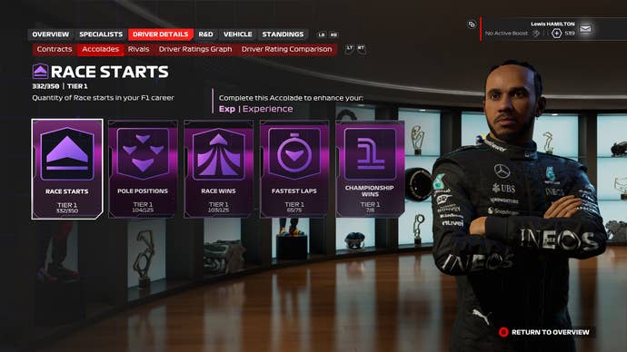 Lewis Hamilton's accolades in F1 24.