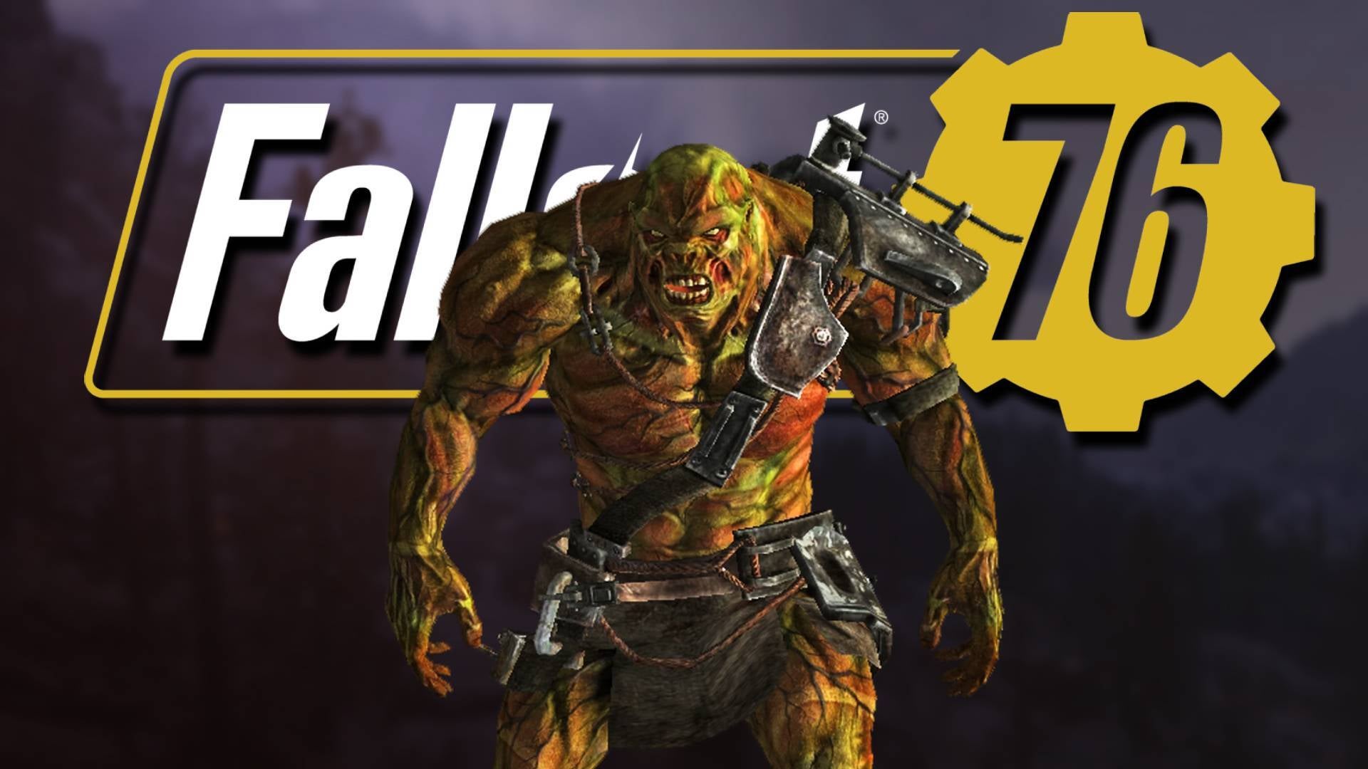 A super mutant standing under the Fallout 76 logo. - 1