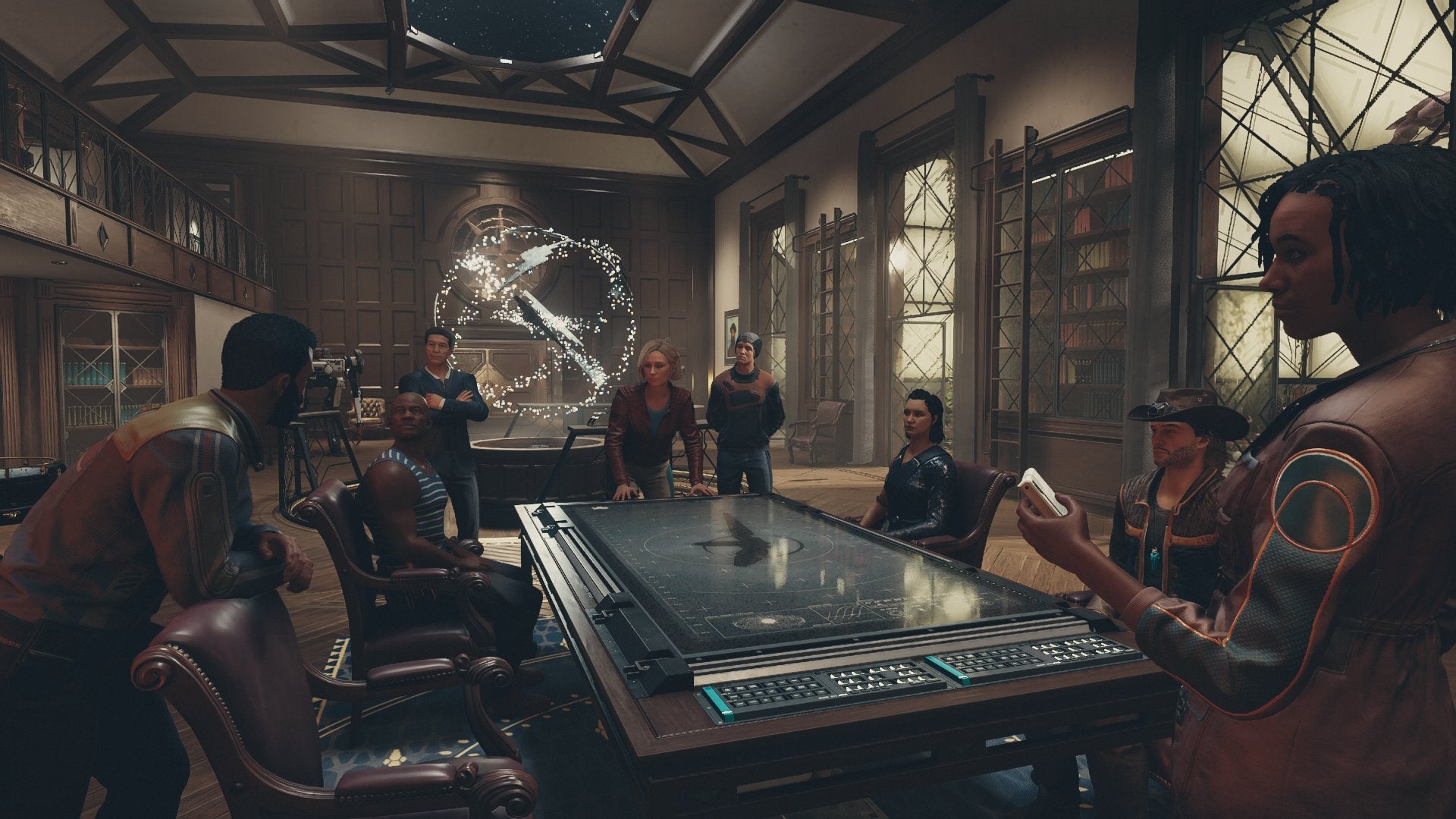 Starfield screenshot showing members of Constellation having a meeting