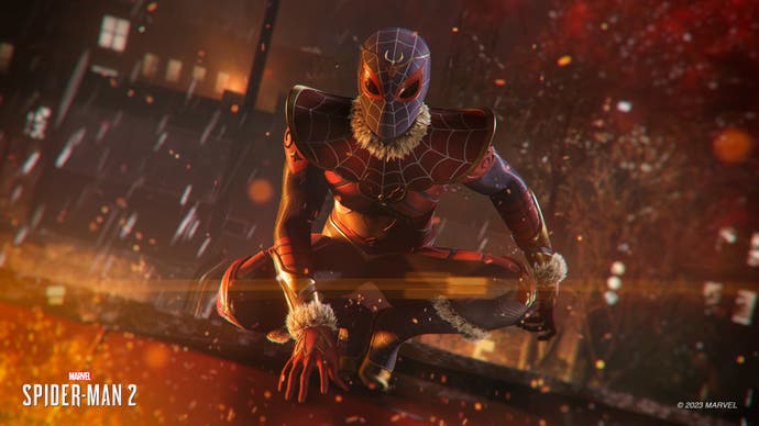 Spider-Man 2's Stone Monkey suit, which has been inspired by Chinese legends and features a collar reminiscent of iconic architectural shapes.