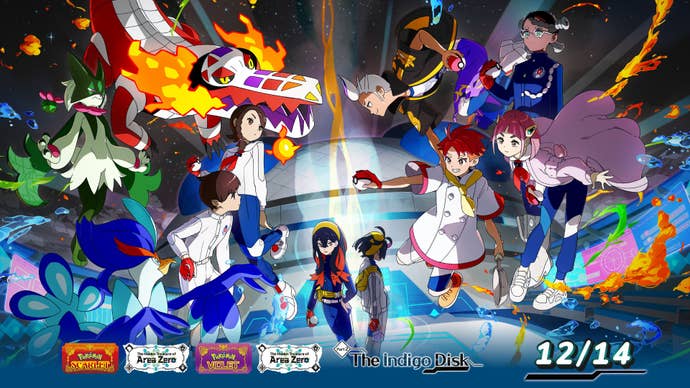 indigo disk key art for pokemon scarlet and violet with its release date of 14th decemeber displayed on the bottom right