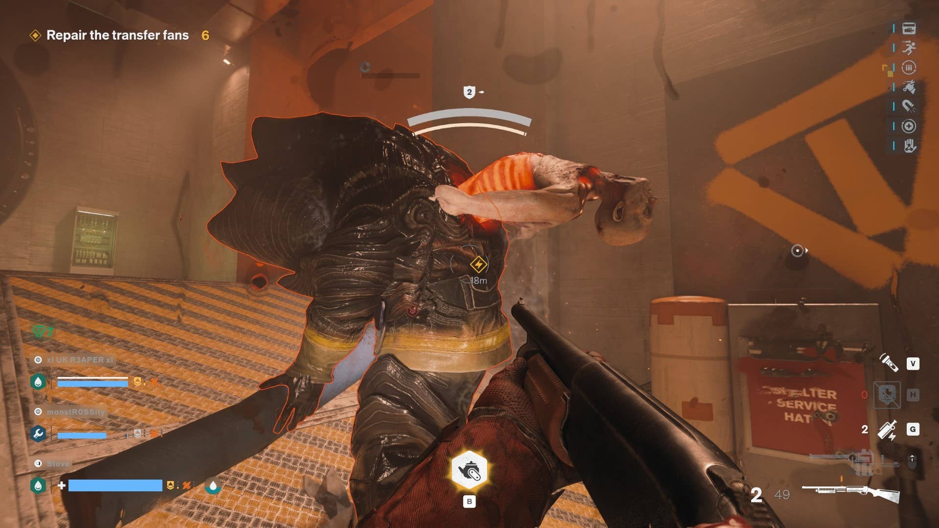 A Hiss Breaker in FBC: Firebreak, showing the exposed Hiss sprouting out of its back.