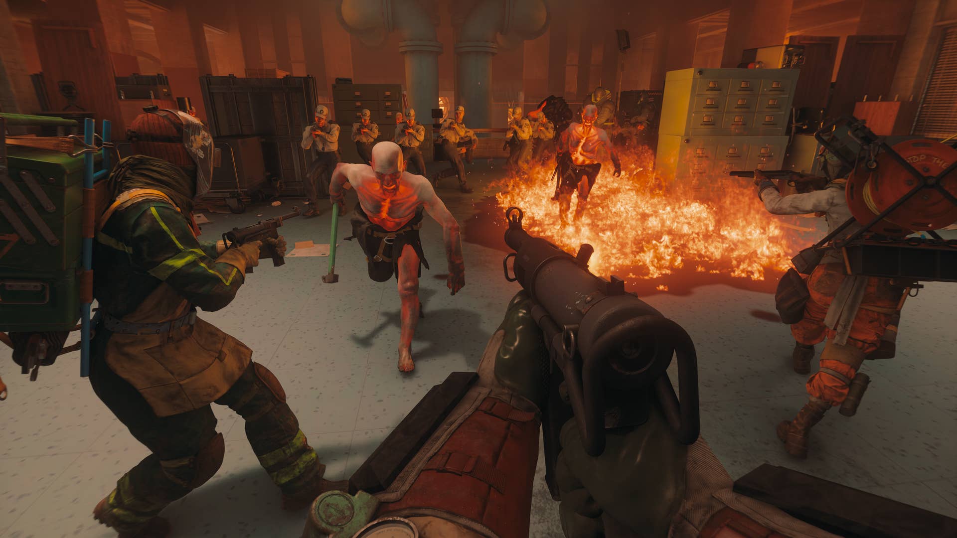 Players attack zombie-like enemies in FBC: Firebreak.
