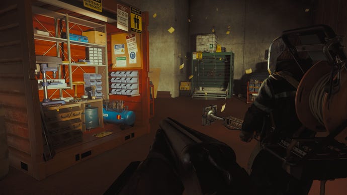 A shadowy bureau with shelves successful Firebreak