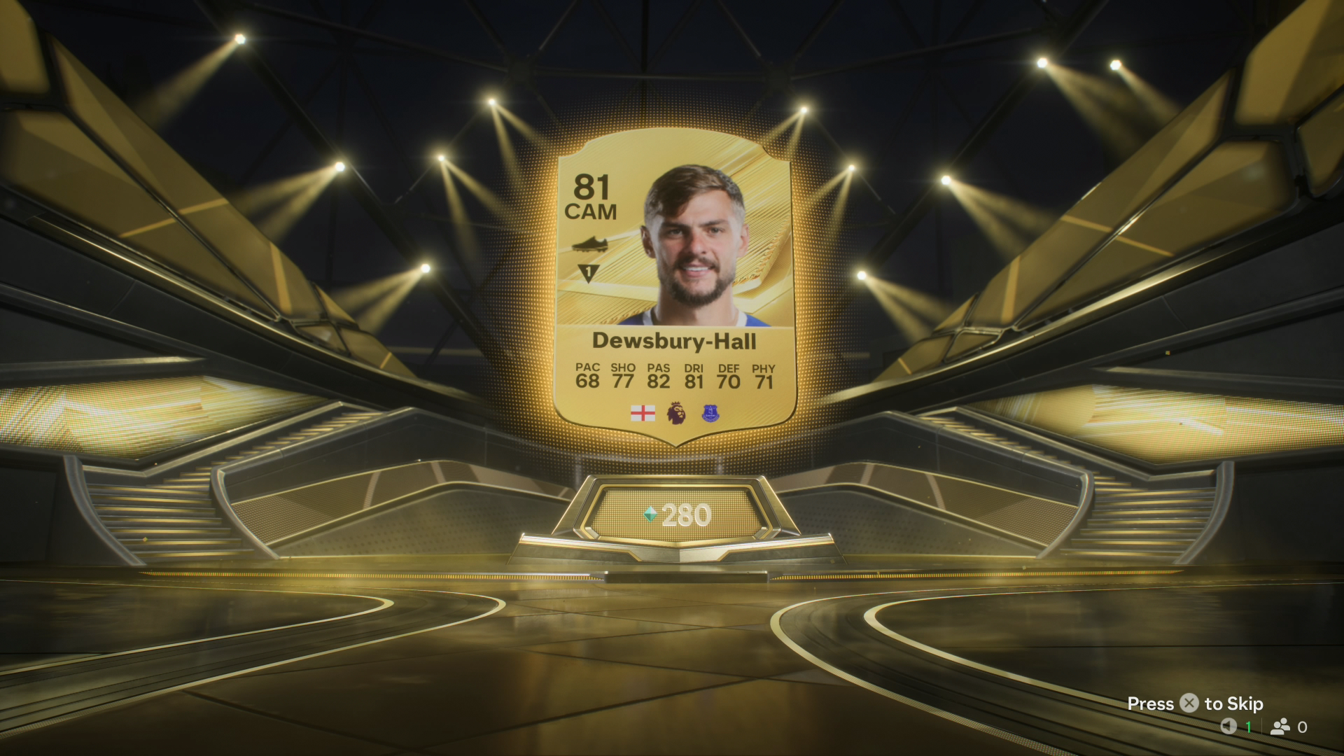 Showing Everton's Kiernan Dewsbury-Hall being unwrapped from a random pack.