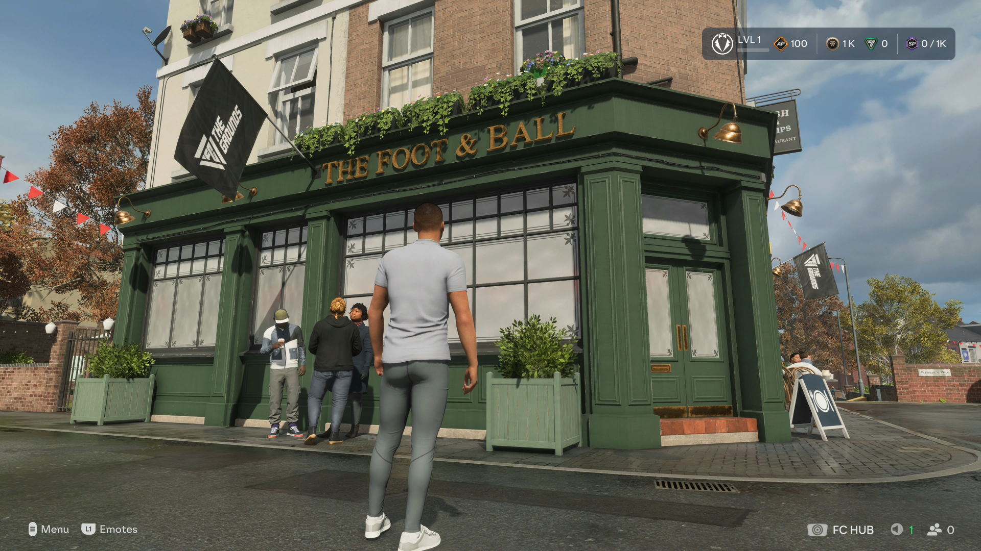 A shot of the "Foot & Ball" pub, in the Parkside area of The Grounds.
