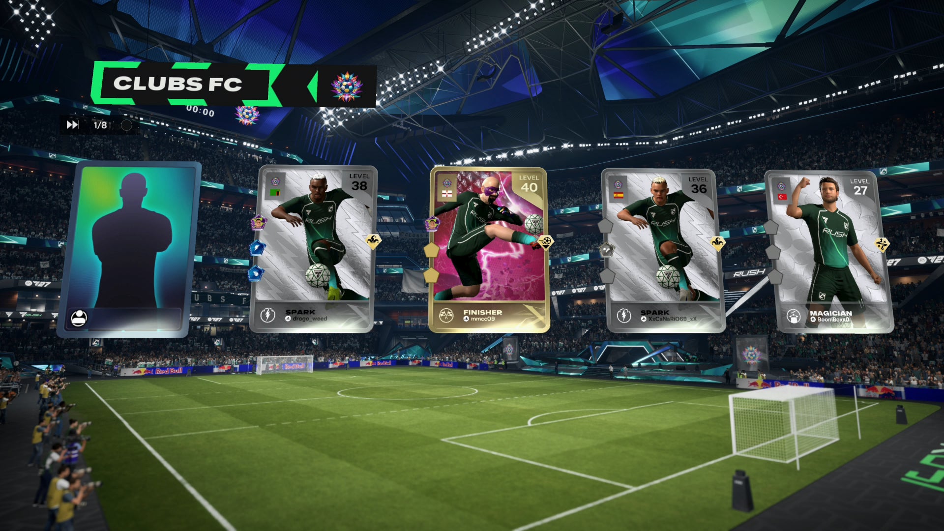 A shot of the Clubs FC screen, with an array of online players waiting to start