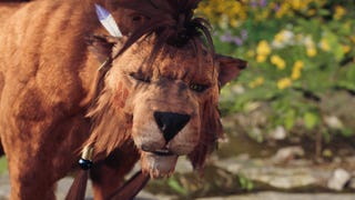 Red XIII, a talking one-eyed cat for some reason, in Final Fantasy VII Rebirth.