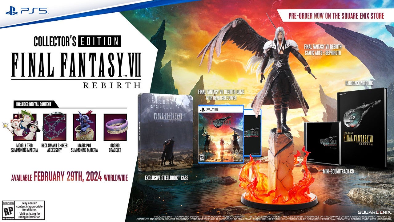 Details of the Final Fantasy 7 Rebirth Collector&rsquo;s Edition with Sephiroth statue
