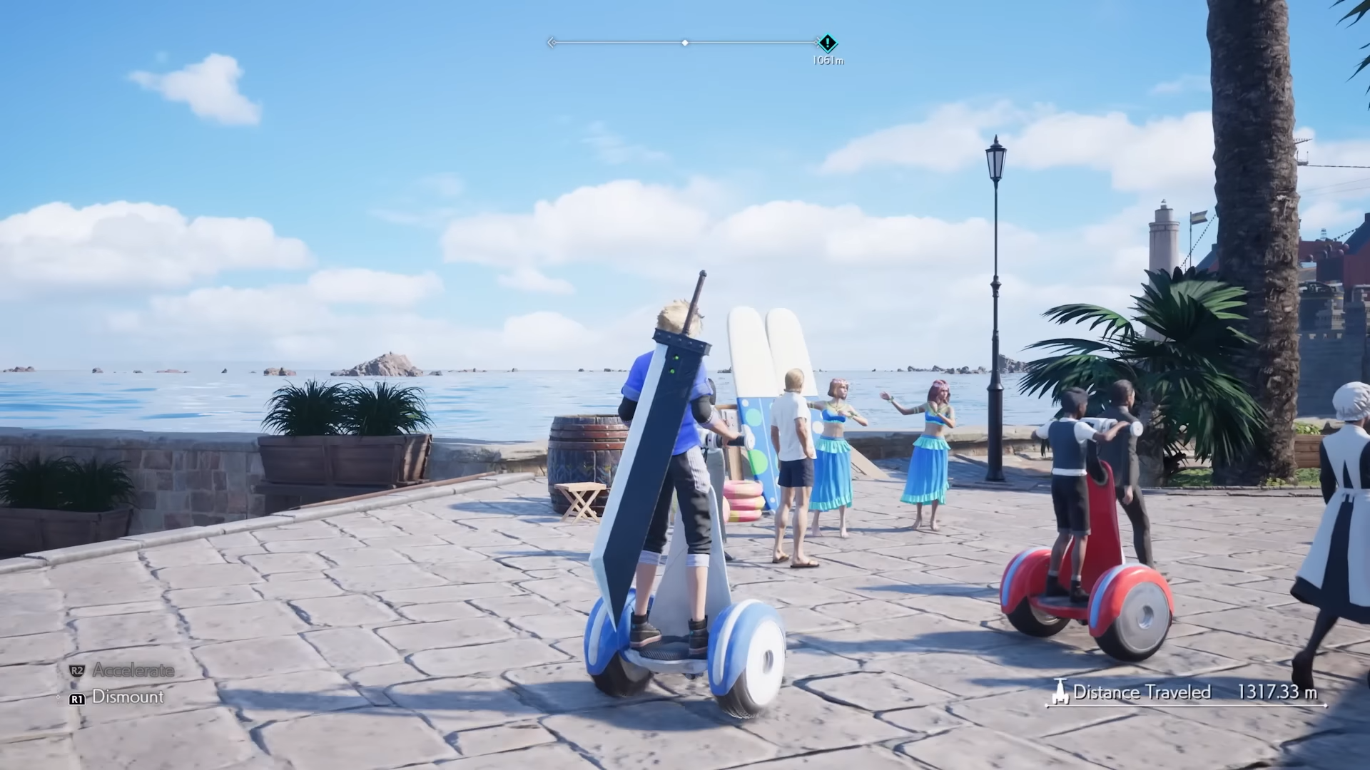 Cloud on a segway in Final Fantasy 7 Rebirth