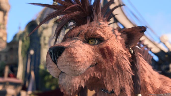 Close up of Red XIII red lion dog creature smiling