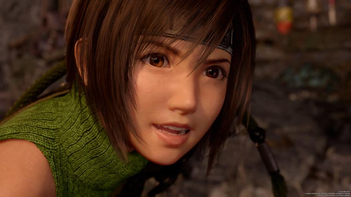 Extreme close up of Yuffie in green top