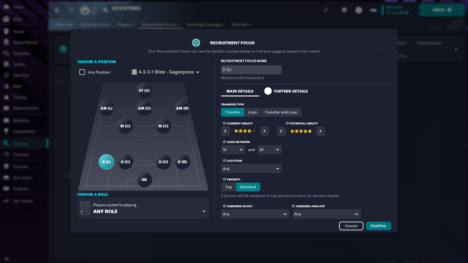 FM23 screenshot showing the squad planner page