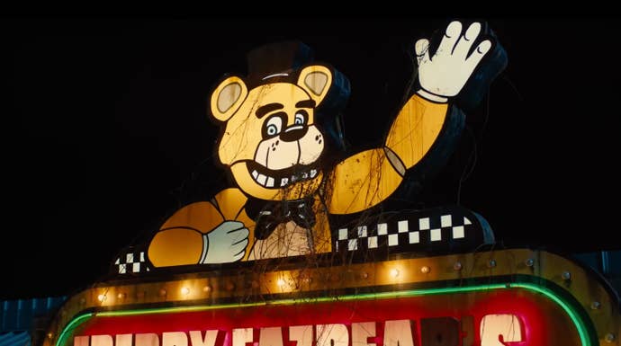 Freddy Fazbears light up sign in the Five Nights At Freddy’s film