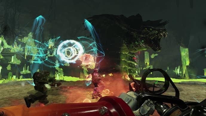 Some Fallout 76 players fighting the Ultracite Terror.