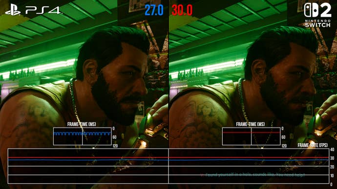 Cyberpunk 2077 FPS comparison - Switch 2 vs PS4 - at the bar