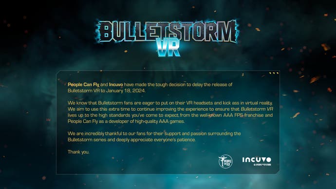 The full statement regarding Bulletstorm VR's recent delay