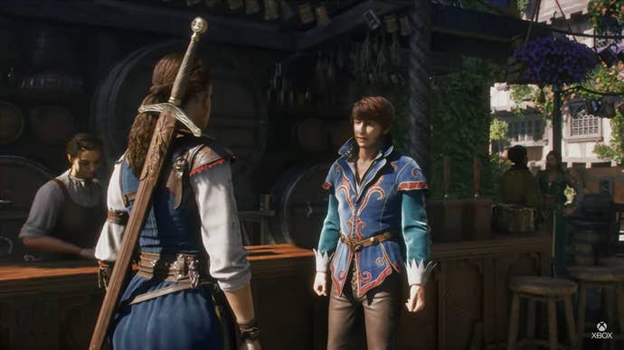 The player character talking to a guy in town in Playground’s Fable