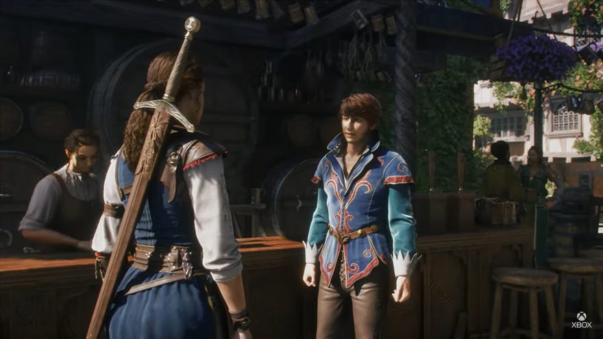 The player character talking to a guy in town in Playground’s Fable