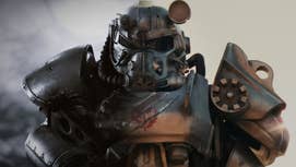 A Fallout 76 juice armour slowly fades tha fuck into a Fallout Prime version of tha same armour.