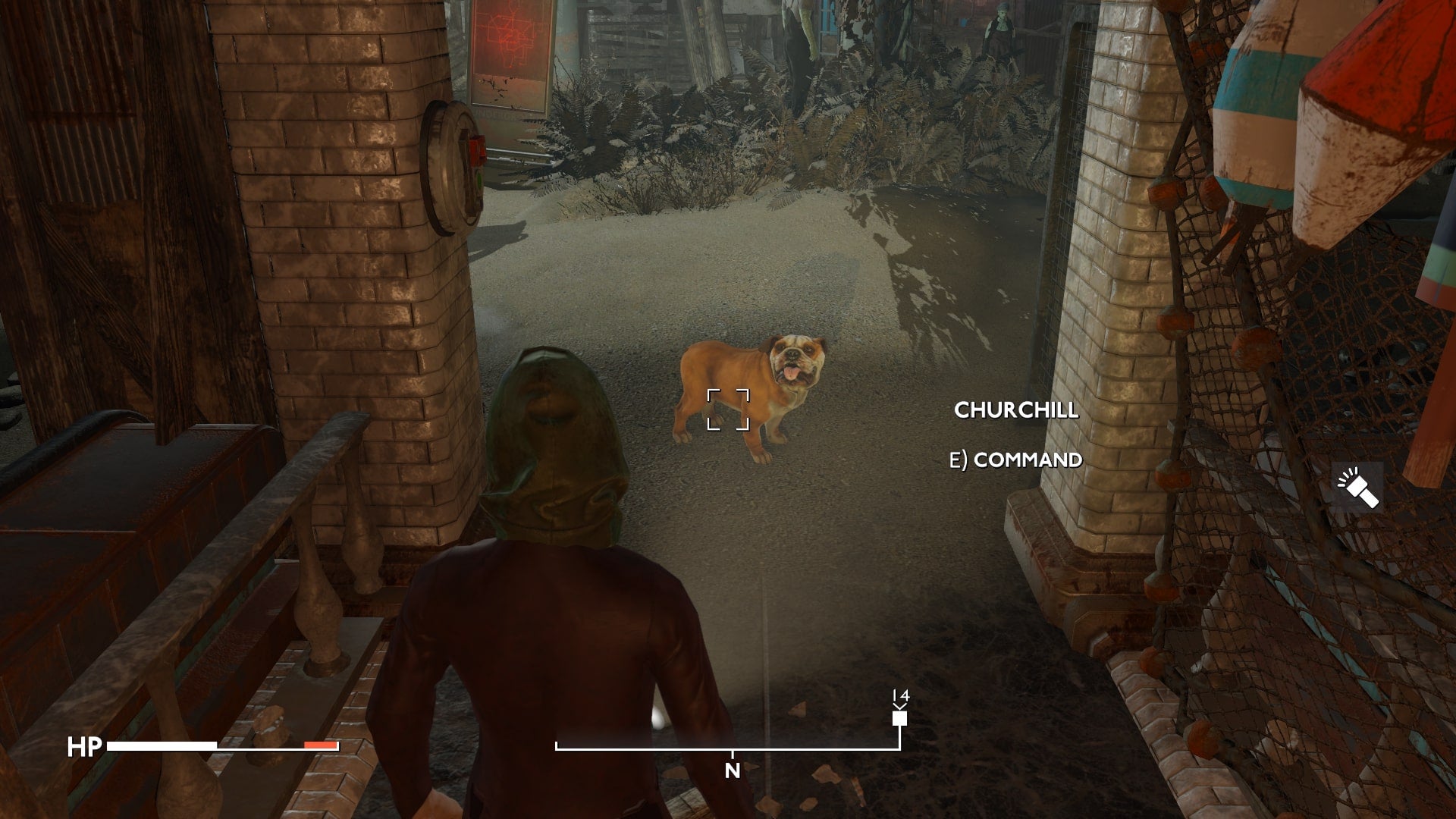 The player commands dog companion, Churchill, in Fallout 4 mod, Fallout London - 5