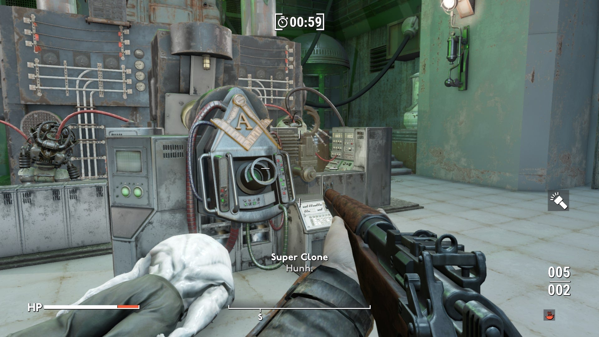 The player faces a hand scanner in the Angel Lab in Fallout 4 mod, Fallout London - 9