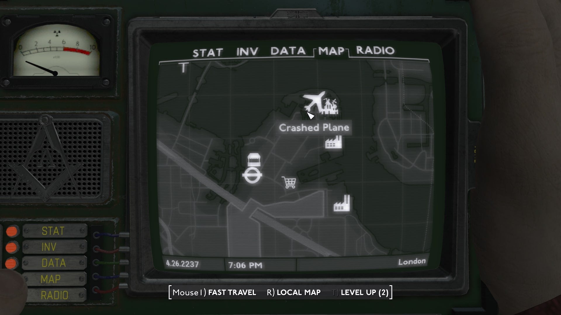 The location of the Crashed Plane in Rothernithe is marked on the map in Fallout 4 mod, Fallout London - 3