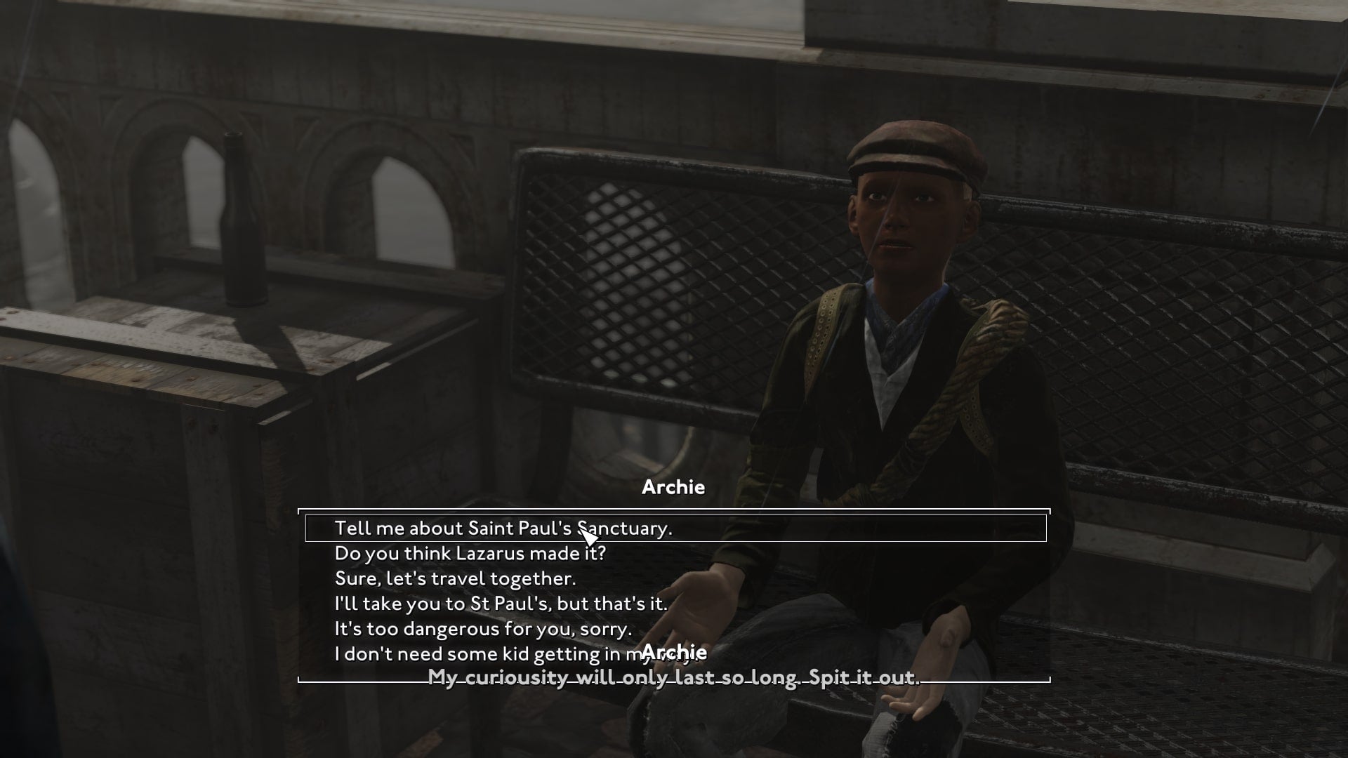 The player speaks with Archie about what's next for him and whether he should join the player or not in Fallout 4 mod, Fallout London - 9