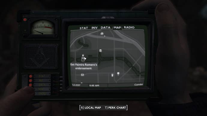 The location of Palmira, at Camden Catacombs, is marked on the map in Fallout 4 mod, Fallout London