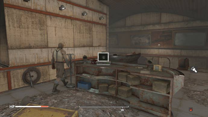 The player looks at a terminal upstairs of London City Airport in Fallout 4 mod, Fallout London