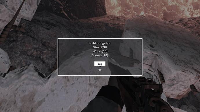 The player views the materials needed to build a bridge in Fallout 4 mod, Fallout London