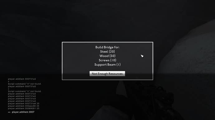 The player views the materials needed to build a bridge in Fallout 4 mod, Fallout London
